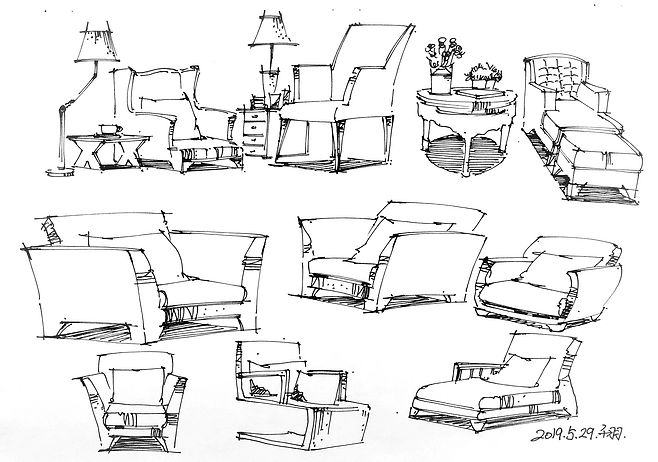 室内手绘设计线稿家具组合单体临摹合集集合